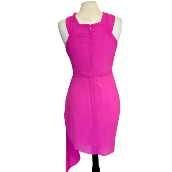 Badgley Mischka Belle Poppy Front Twist Hot Pink Cocktail Dress - 6 - Picture 5 of 12